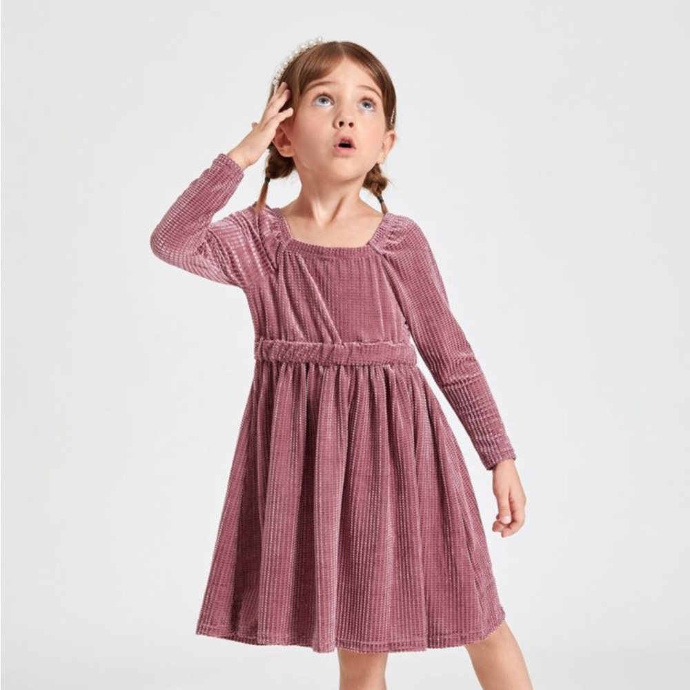 SHEIN Toddler Girls Solid Square Neck Dress Dusty Rose Size 3T EUC